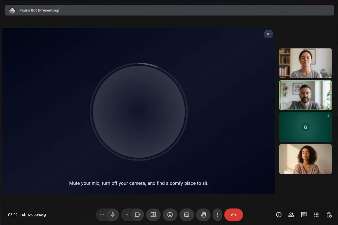 Pauso meditation session in a Google Meet call